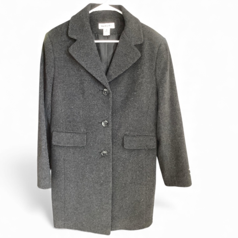 Preston & York 100% Wool Trench Coat Charcoal Grey Size 14 Minimalist Academia